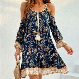 NWT Boho floral print cold shoulder dress